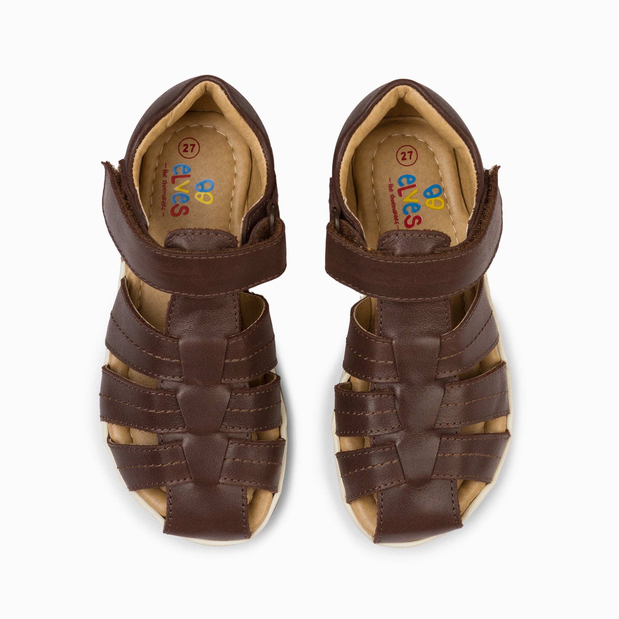 Single Strap Trio Kids Leather Sandals - Chocolate Brown