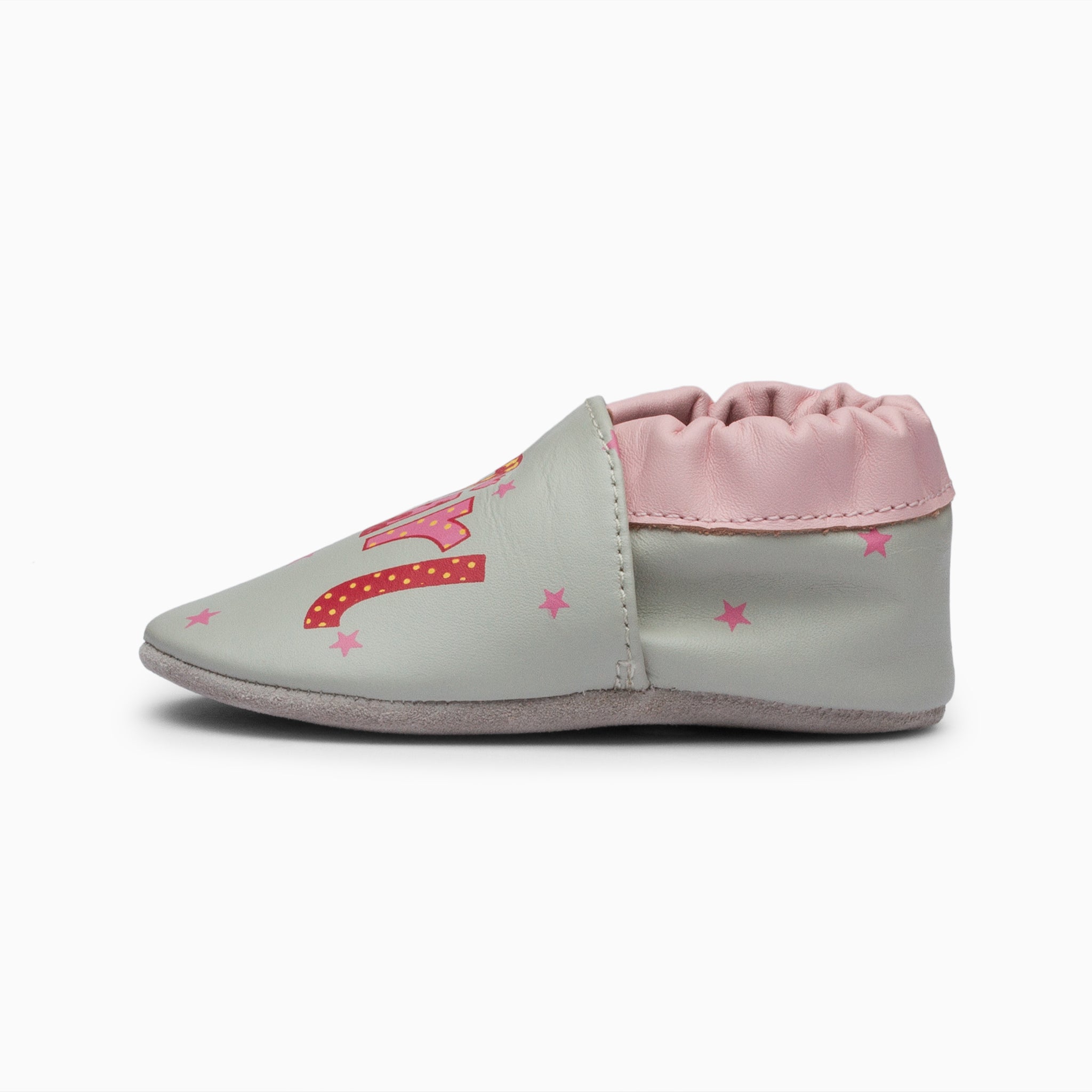 Baby Girl Leather Baby Shoe - Grey and Pink