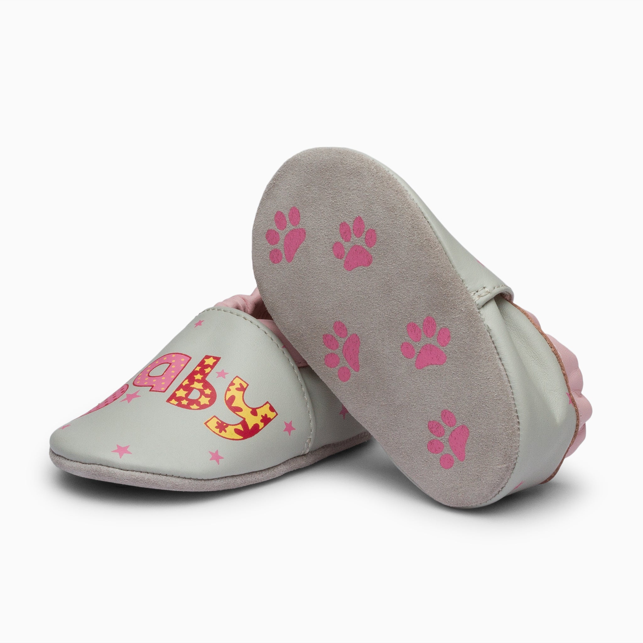 Baby Girl Leather Baby Shoe - Grey and Pink