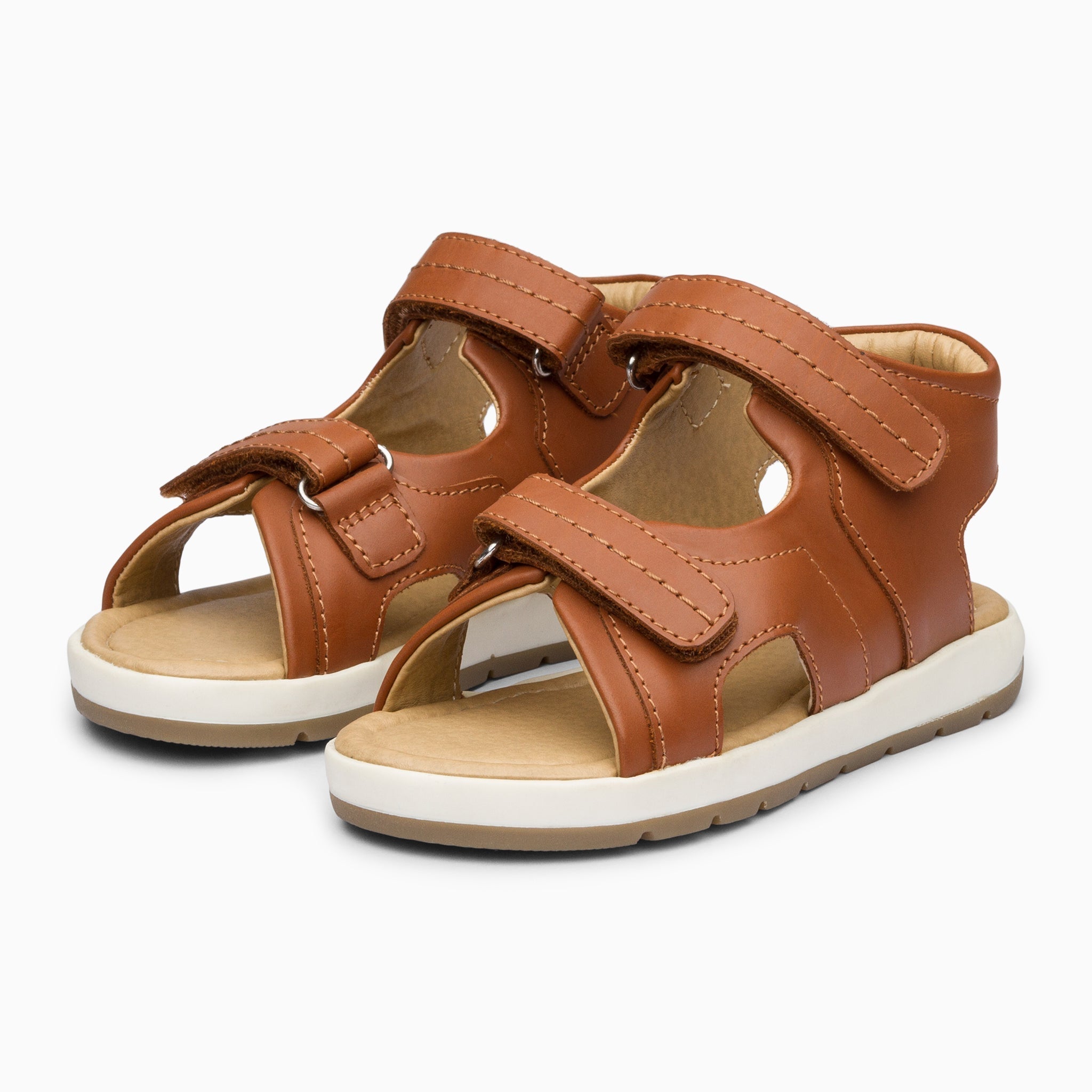 Double Strap Kids Leather Sandals Tan Brown – Elves Shoemaker