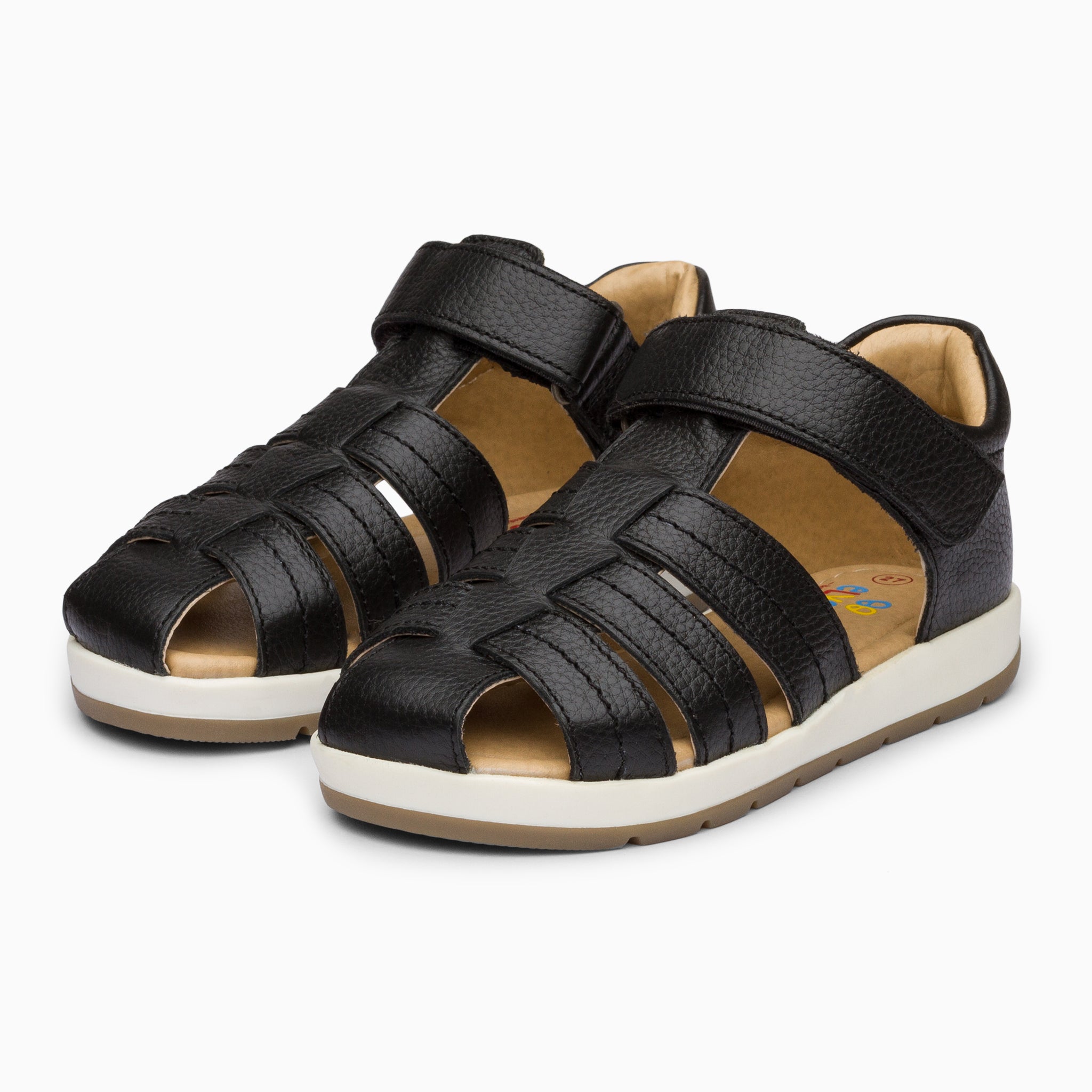 Single Strap Trio Kids Leather Sandals Black