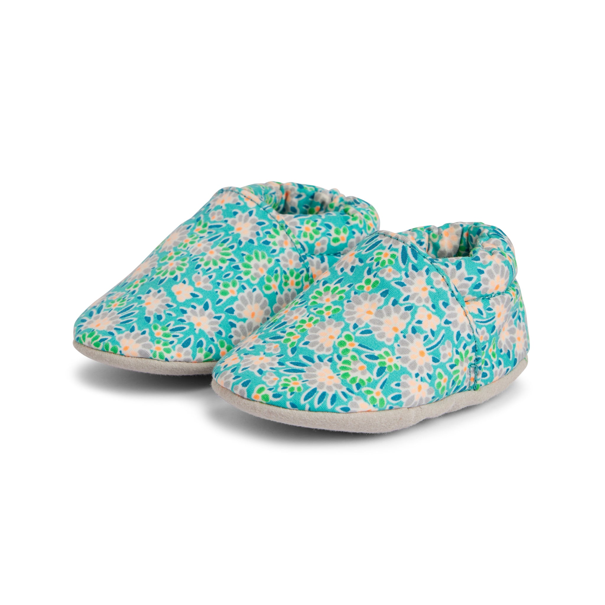 Flower Cotton Baby Shoe - Green And Blue