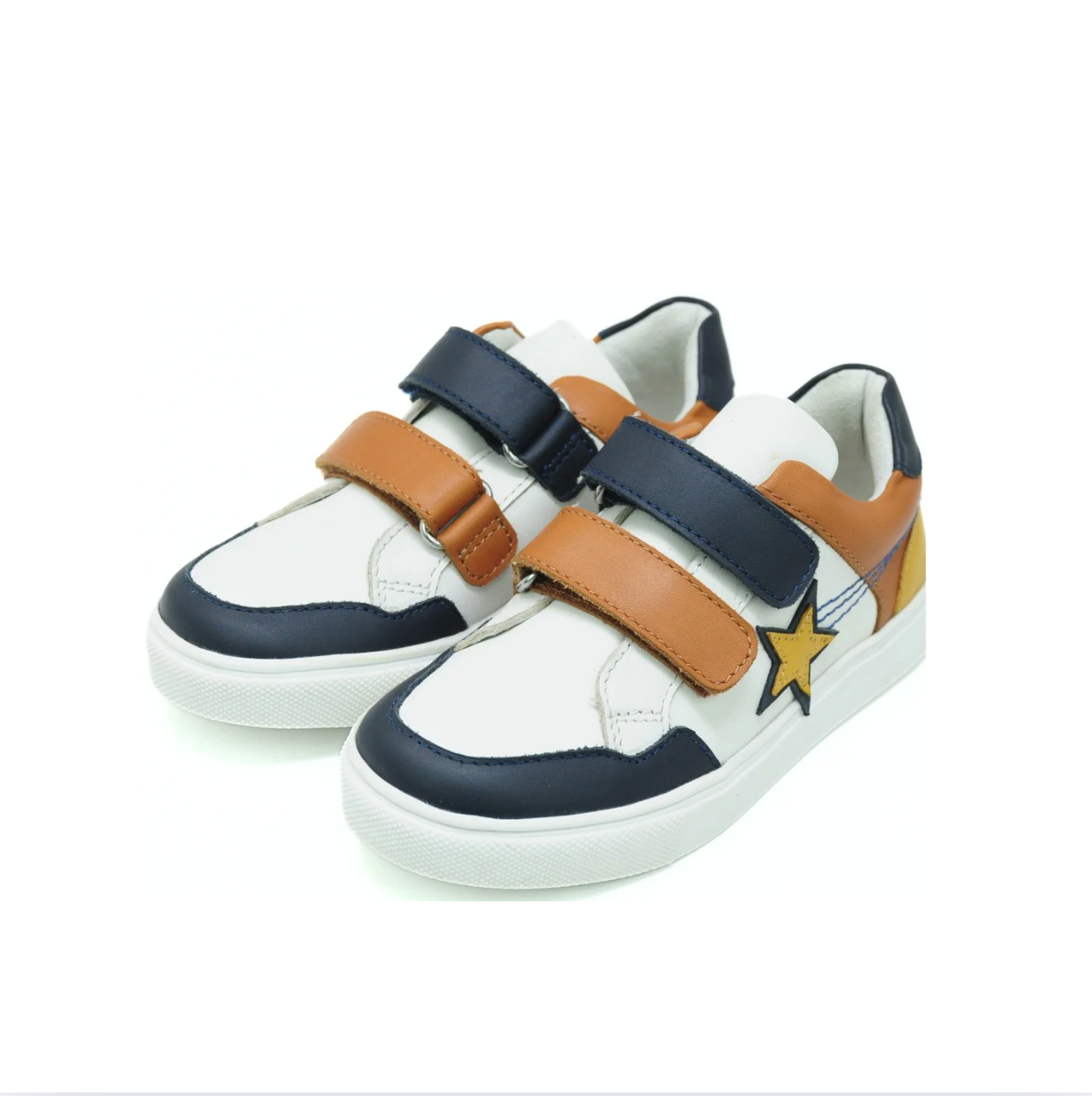 Star Kids Leather Sneaker - Tan, Navy & Yellow