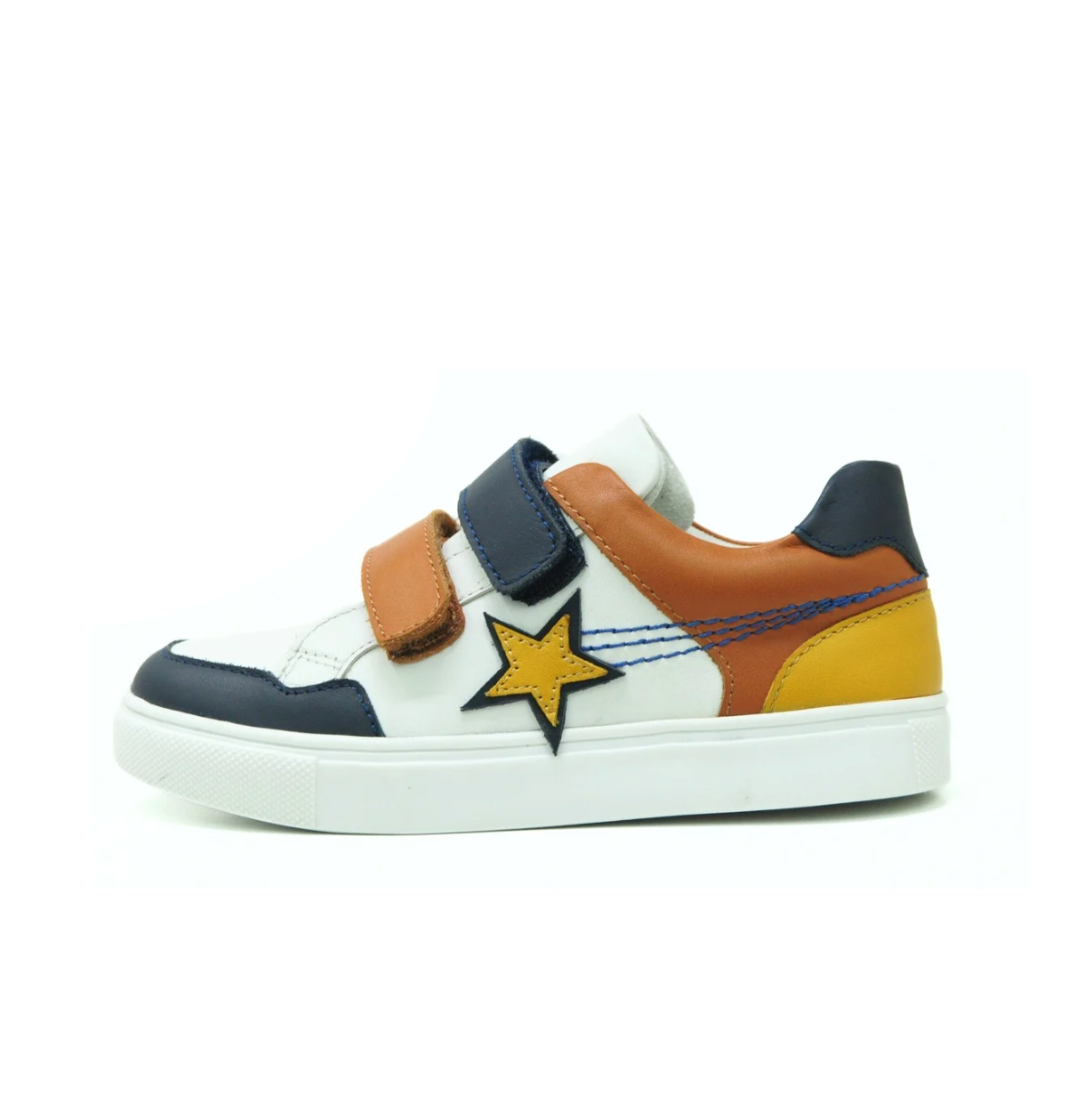 Star Kids Leather Sneaker - Tan, Navy & Yellow