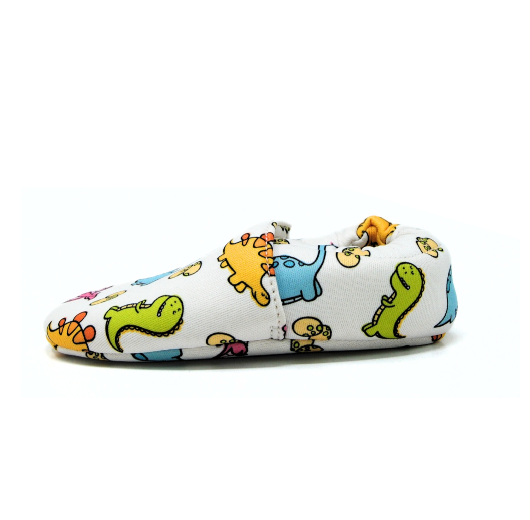 Dino Cotton Baby Shoe - White