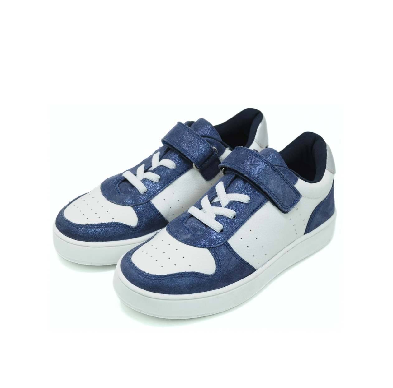Classic Kids Leather Sneaker - Blue & White