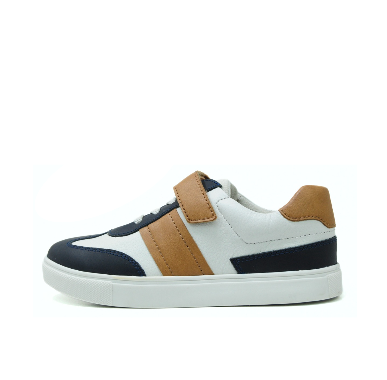 Classic Kids Leather Sneaker - Navy & Tan