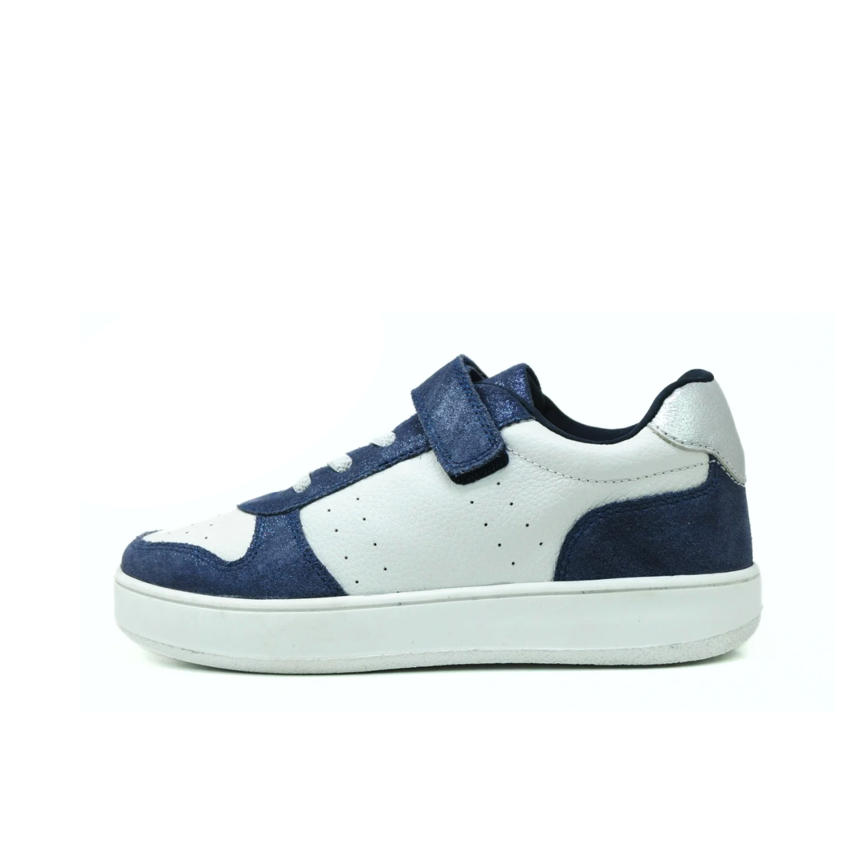 Classic Kids Leather Sneaker - Blue & White