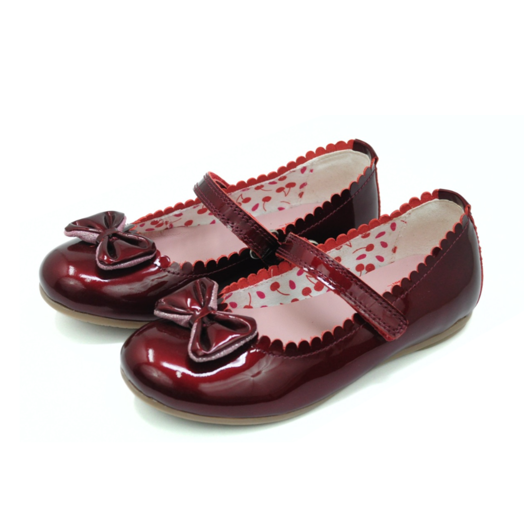 Cherry Bow Single Strap Ballerinas Kids - Maroon