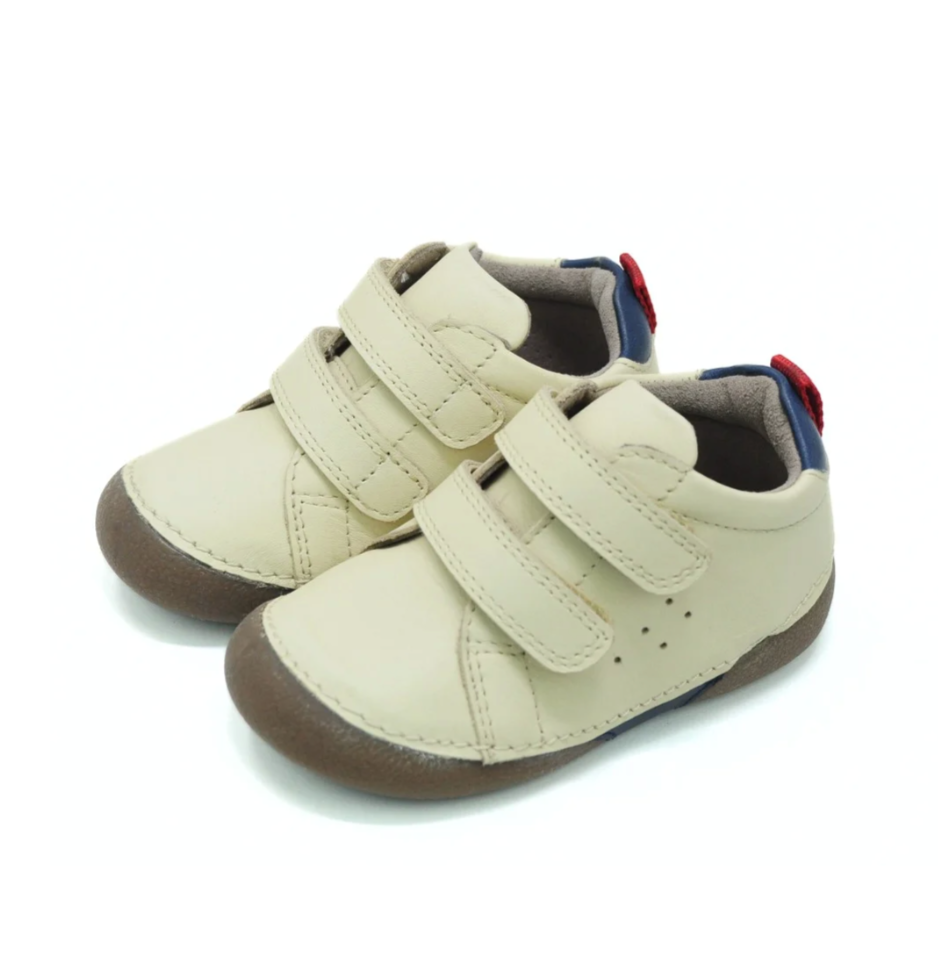 Double Velcro Kids Leather Sneakers - Off White