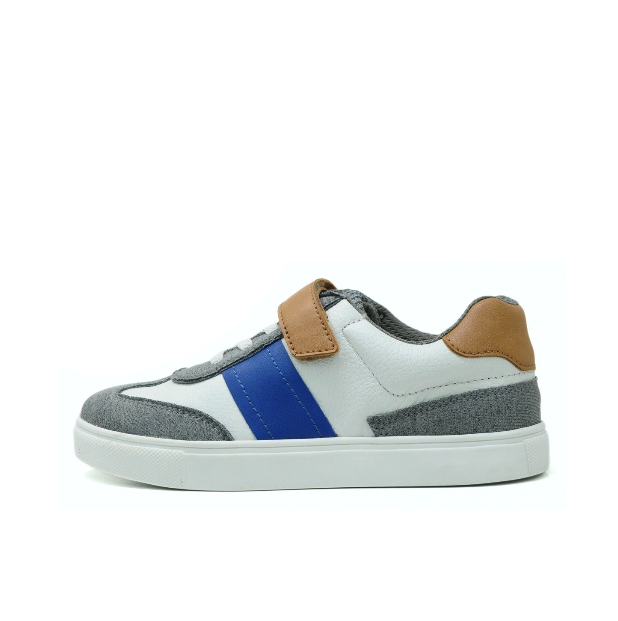 Classic Kids Leather Sneaker - Blue, Grey & Tan