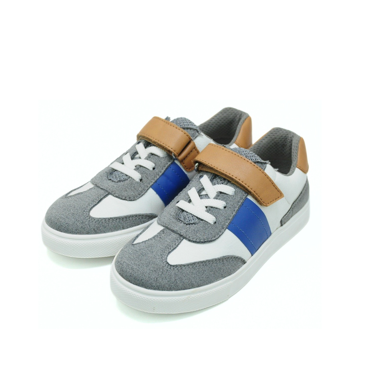 Classic Kids Leather Sneaker - Blue, Grey & Tan