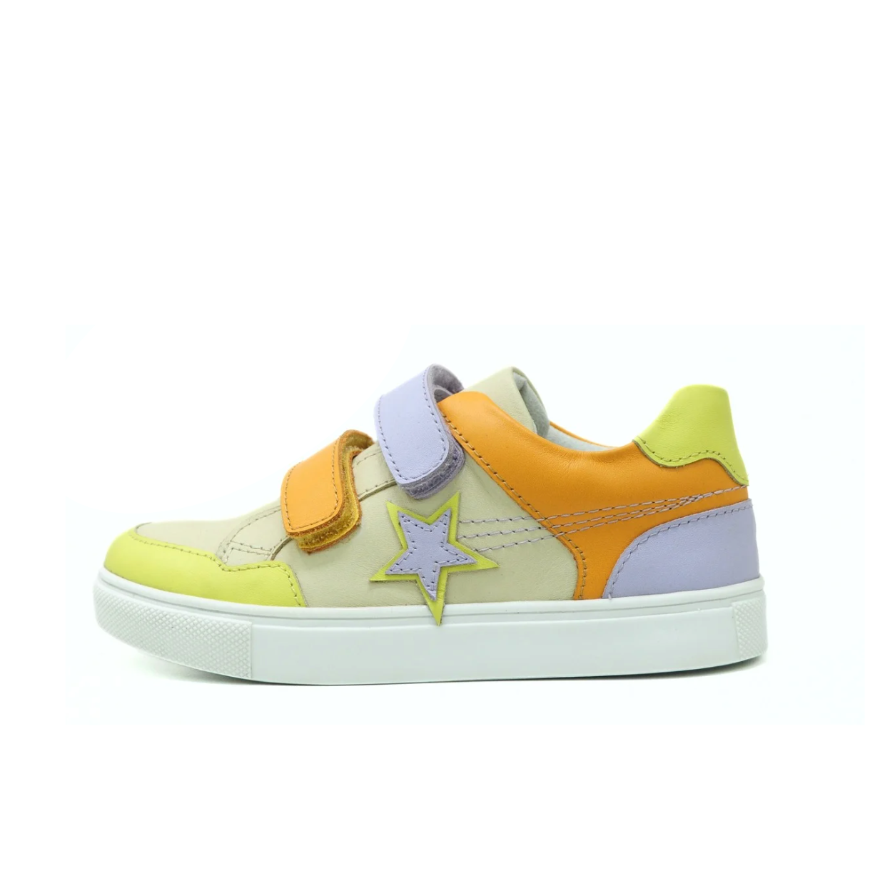 'Starburst' Kids Leather Sneaker - Lavender, Peach & Lime