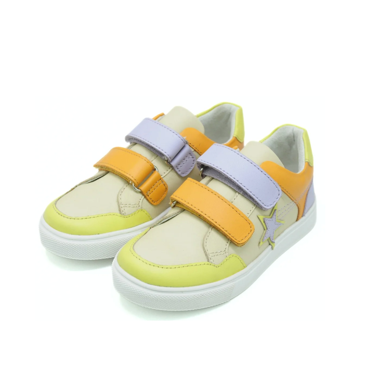 'Starburst' Kids Leather Sneaker - Lavender, Peach & Lime