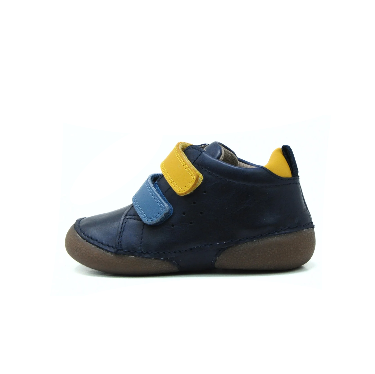 Double Velcro Kids Leather Sneakers - Navy & Yellow
