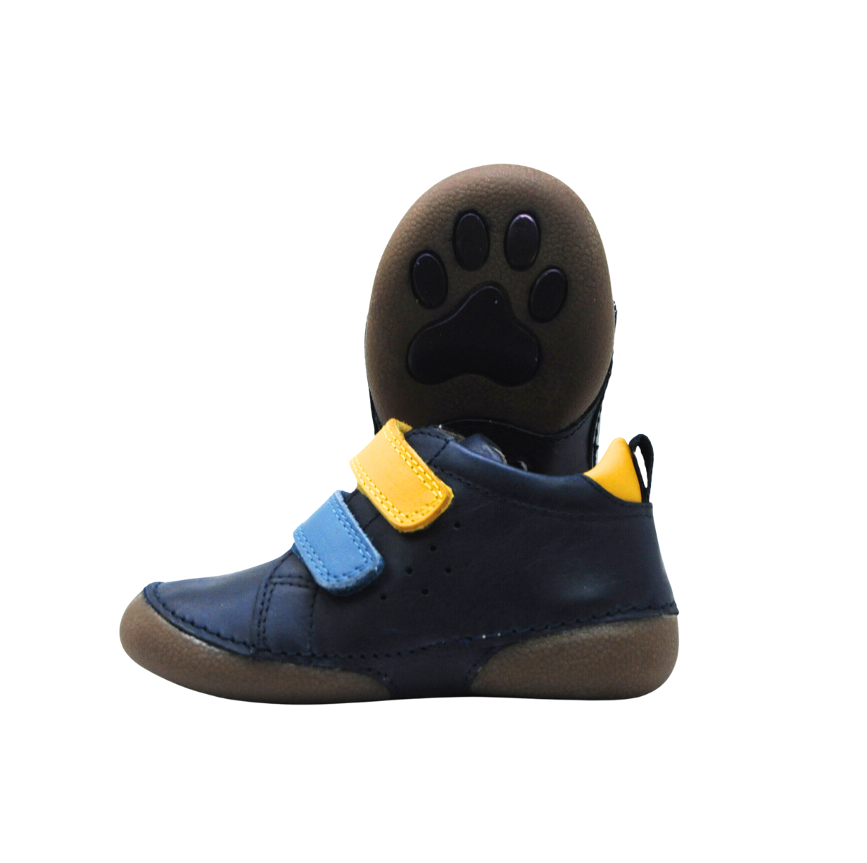 Double Velcro Kids Leather Sneakers - Navy & Yellow