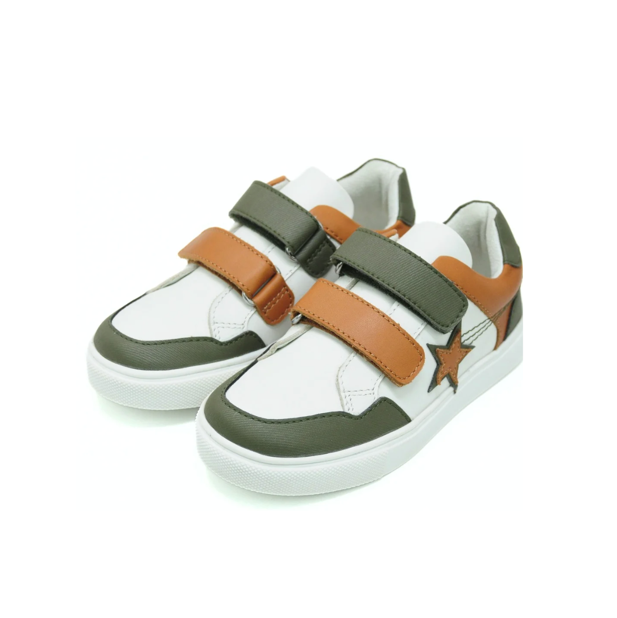 Star Kids Leather Sneaker - Tan & Olive