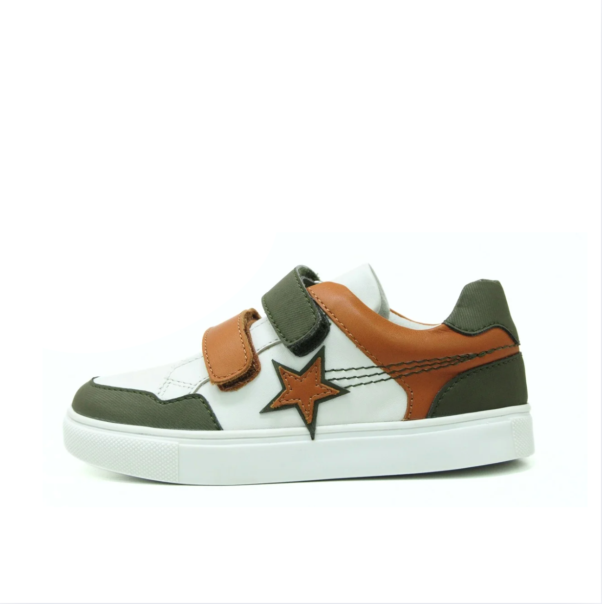 Star Kids Leather Sneaker - Tan & Olive