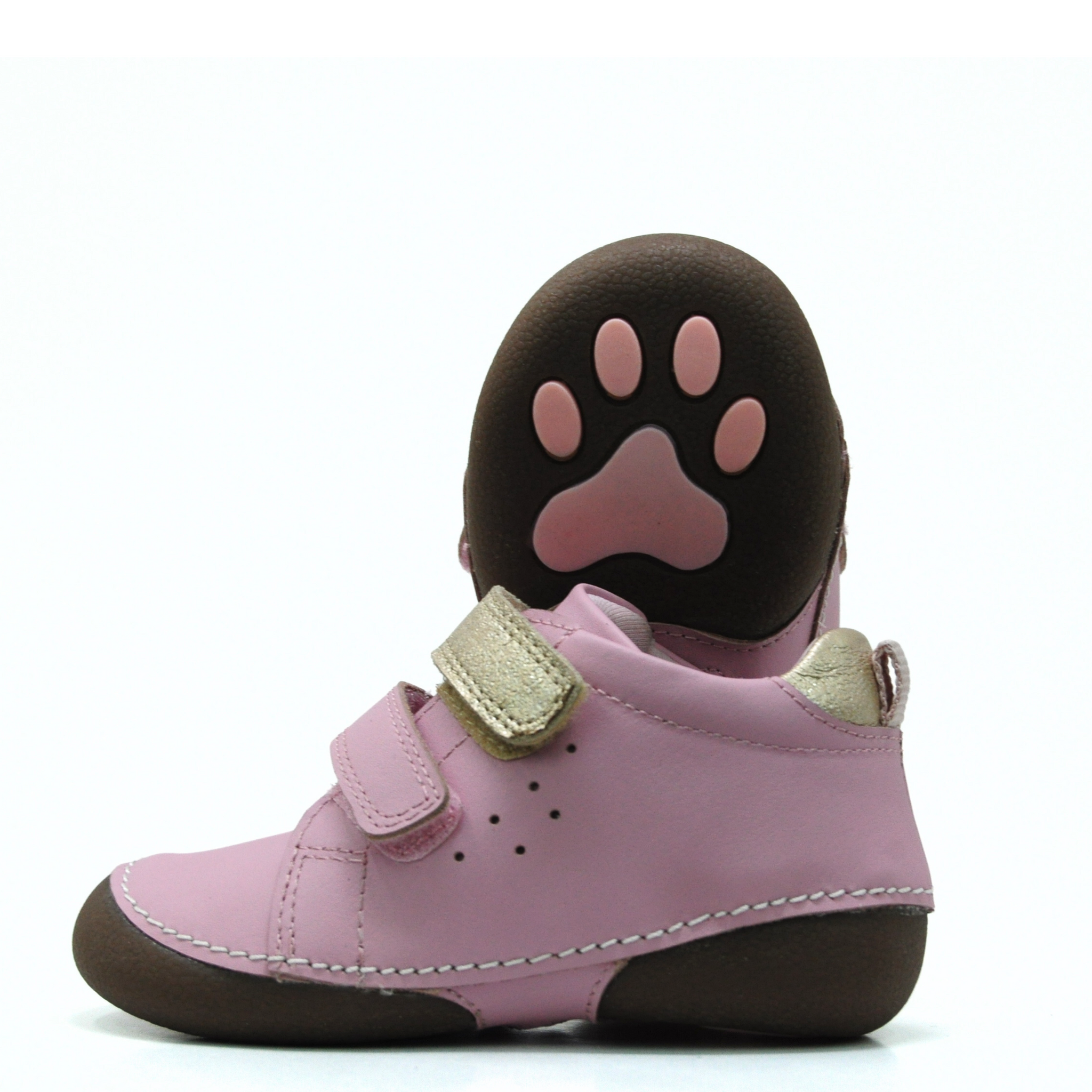 Double Velcro Kids Leather Sneakers - Pink & Gold