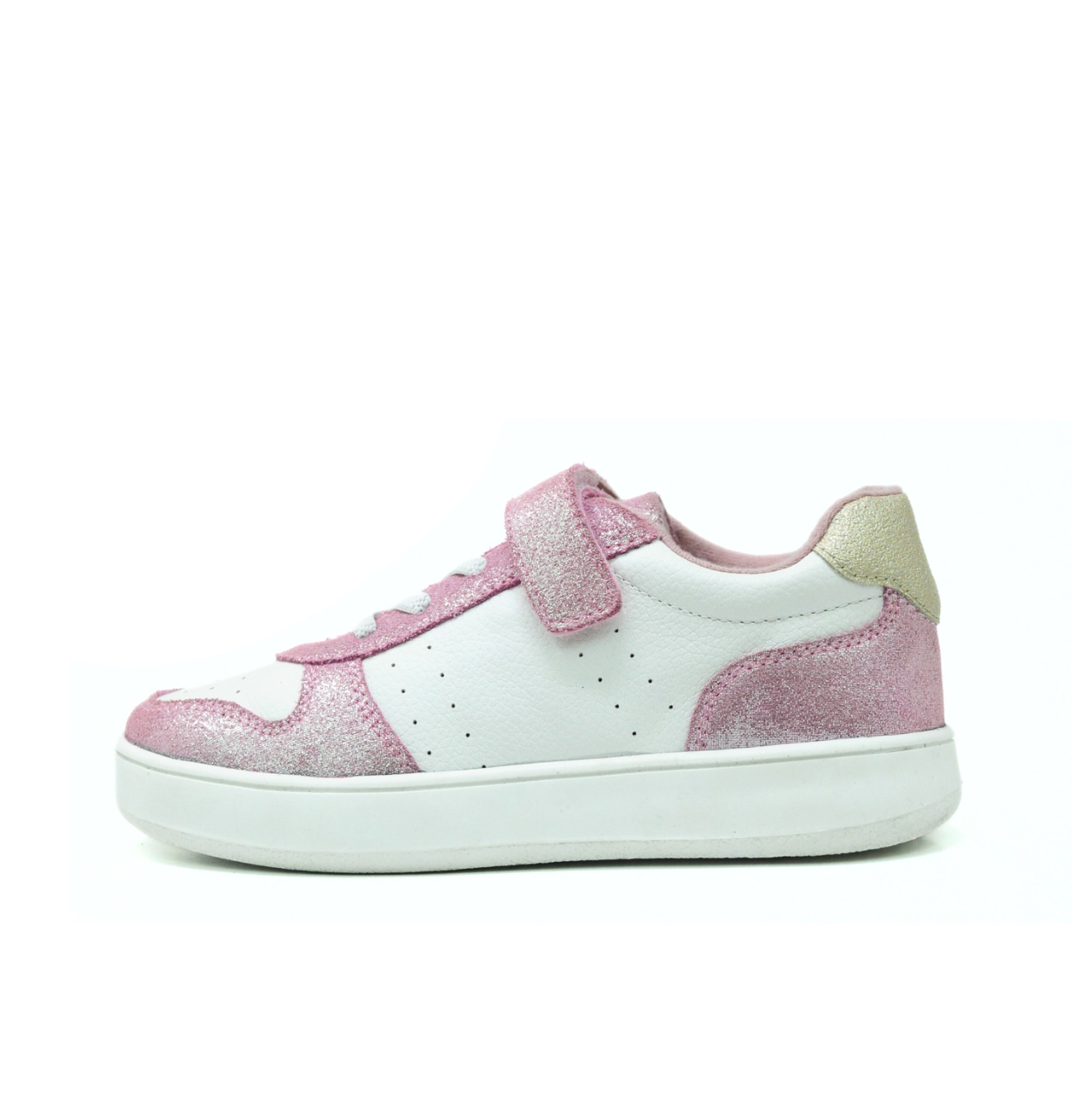 Classic Kids Leather Sneaker - Glitter Pink & White