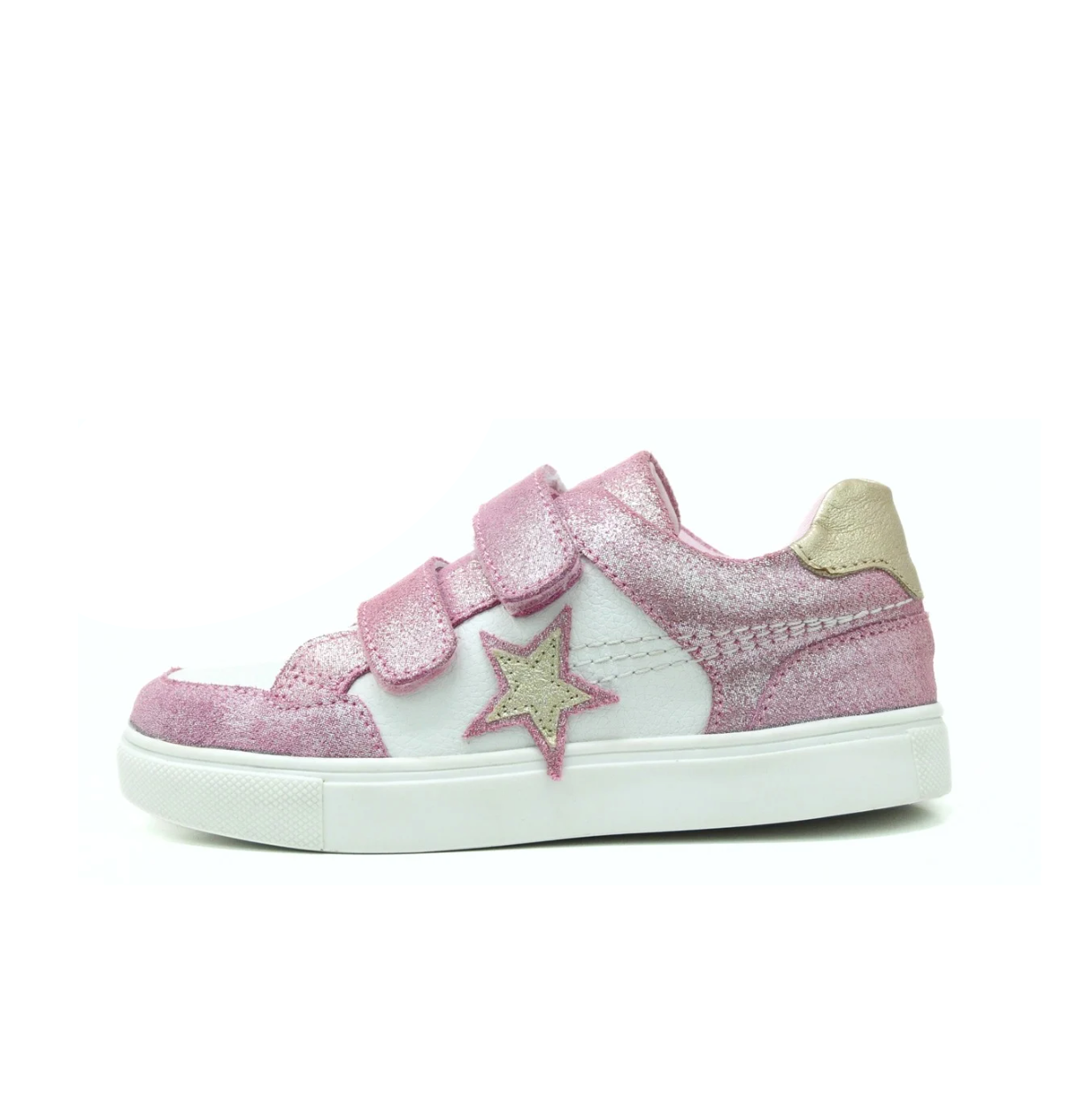 'Starscape' Kids Leather Sneaker - Glitter Pink & White