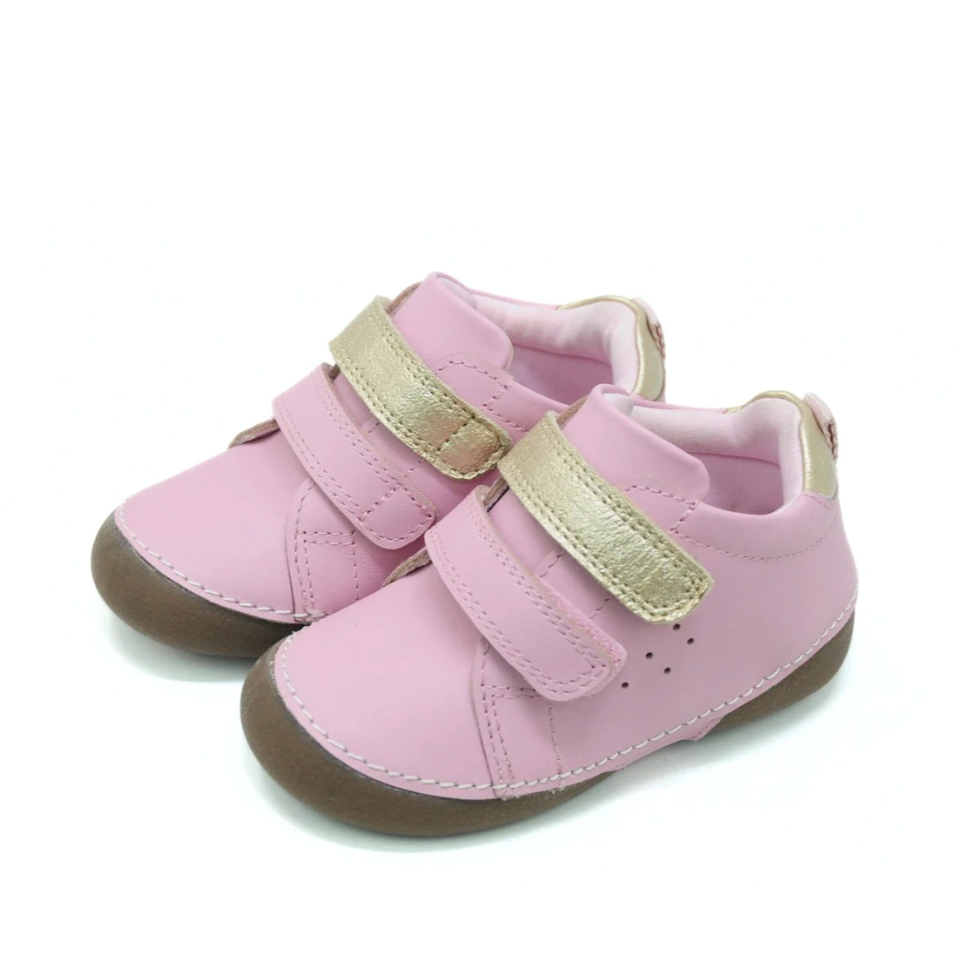 Double Velcro Kids Leather Sneakers - Pink & Gold