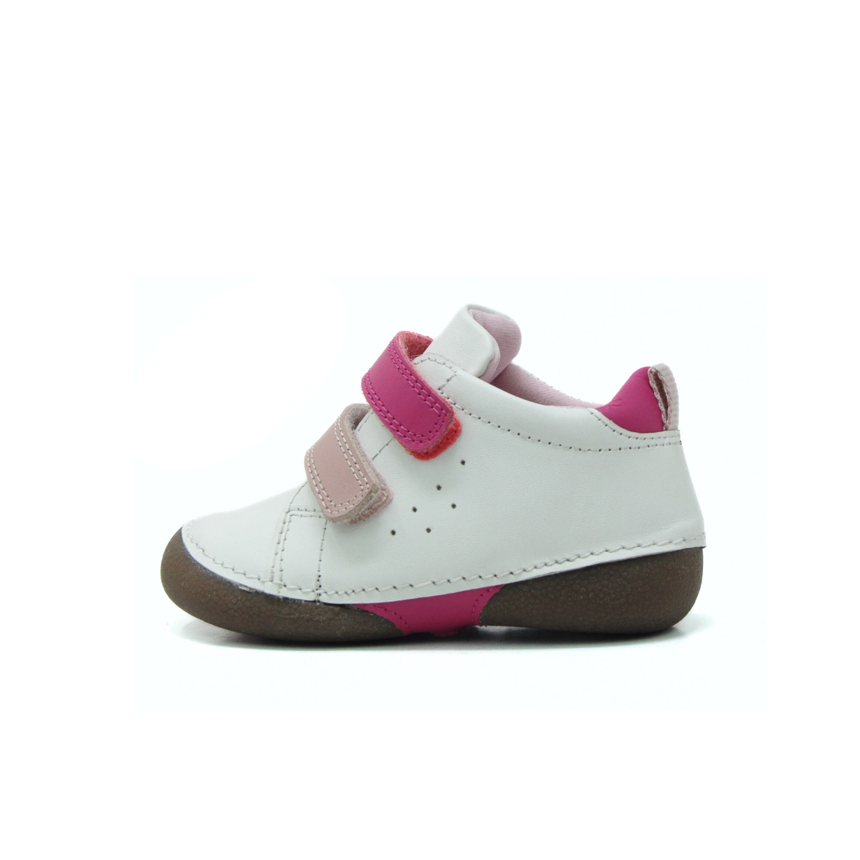Double Velcro Kids Leather Sneakers - White & Pink